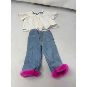 American Girl Tagged Peasant‎ Top & Fur Cuff Jeans Outfit for 18" Dolls